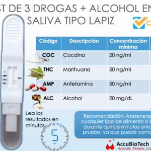 Test rápido Lápiz medidor de Alcohol y 3 Drogas en Saliva
